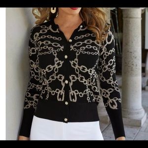 BOSTON PROPER CHAIN PRINT BUTTON-DOWN CARDIGAN